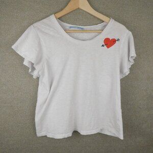 Draper James Shirt White Womens Small Heart Short Flutter Sleeve Burnout